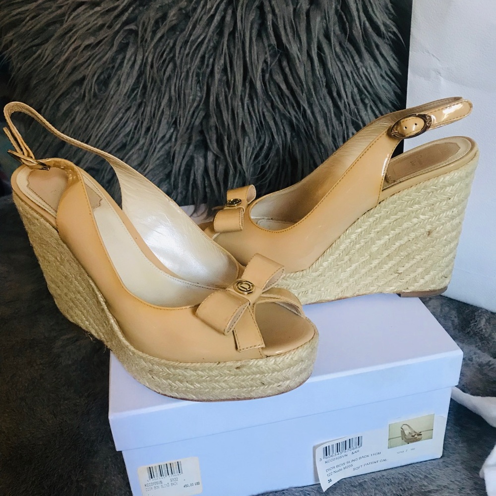 Christian Dior authentic Bow Sling Back Wedges size 38 - Picture 7 of 13
